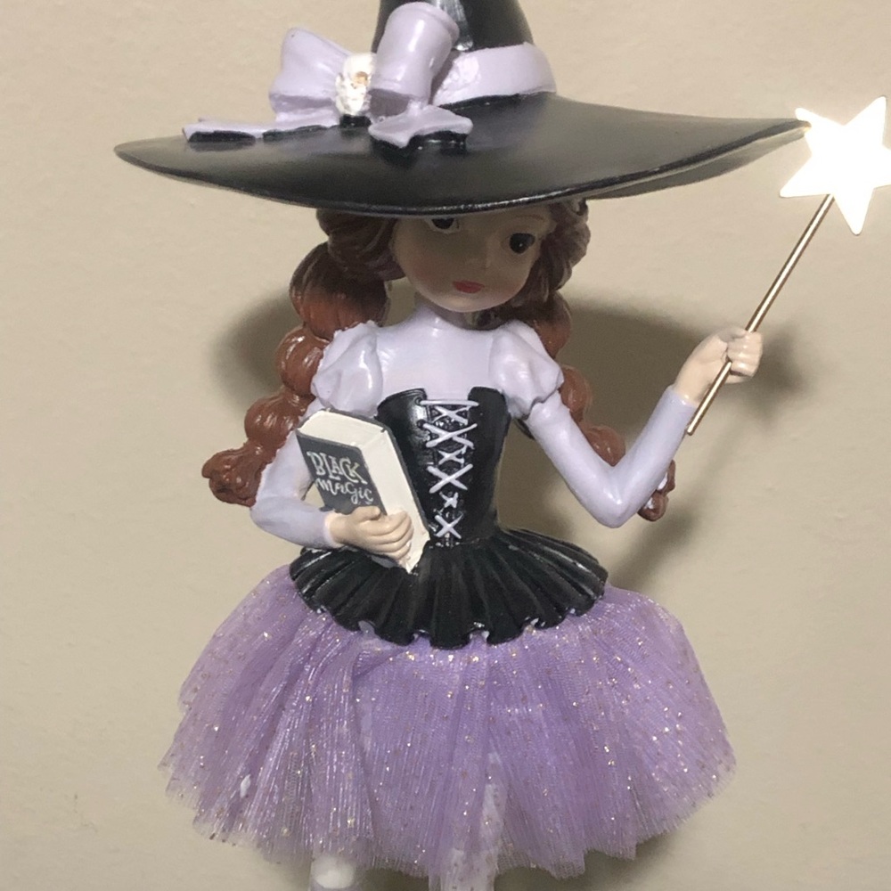 Whimsical Witch Figurine with Black Cat Wand Black Magic Book Halloween 15 Inch - Picture 2 of 5